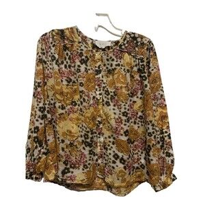 Ba&Sh Women’s  100% Cotton Floral Button-Down Blouse Gold Yellow Cream Size 1